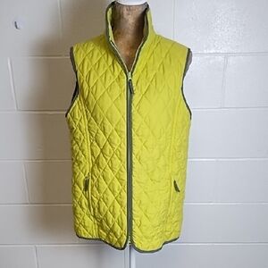 Vibrant Soft Sueded Fabric Yellow Green Quilted Vest Sip Pockets Dble Zip